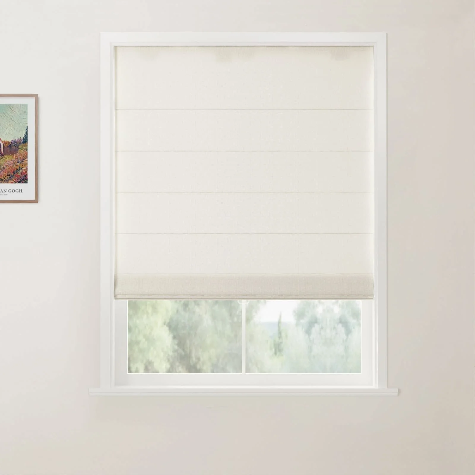 Ron Linen Cotton Herringbone Flat Fold Roman Shade Cordless - Image 2