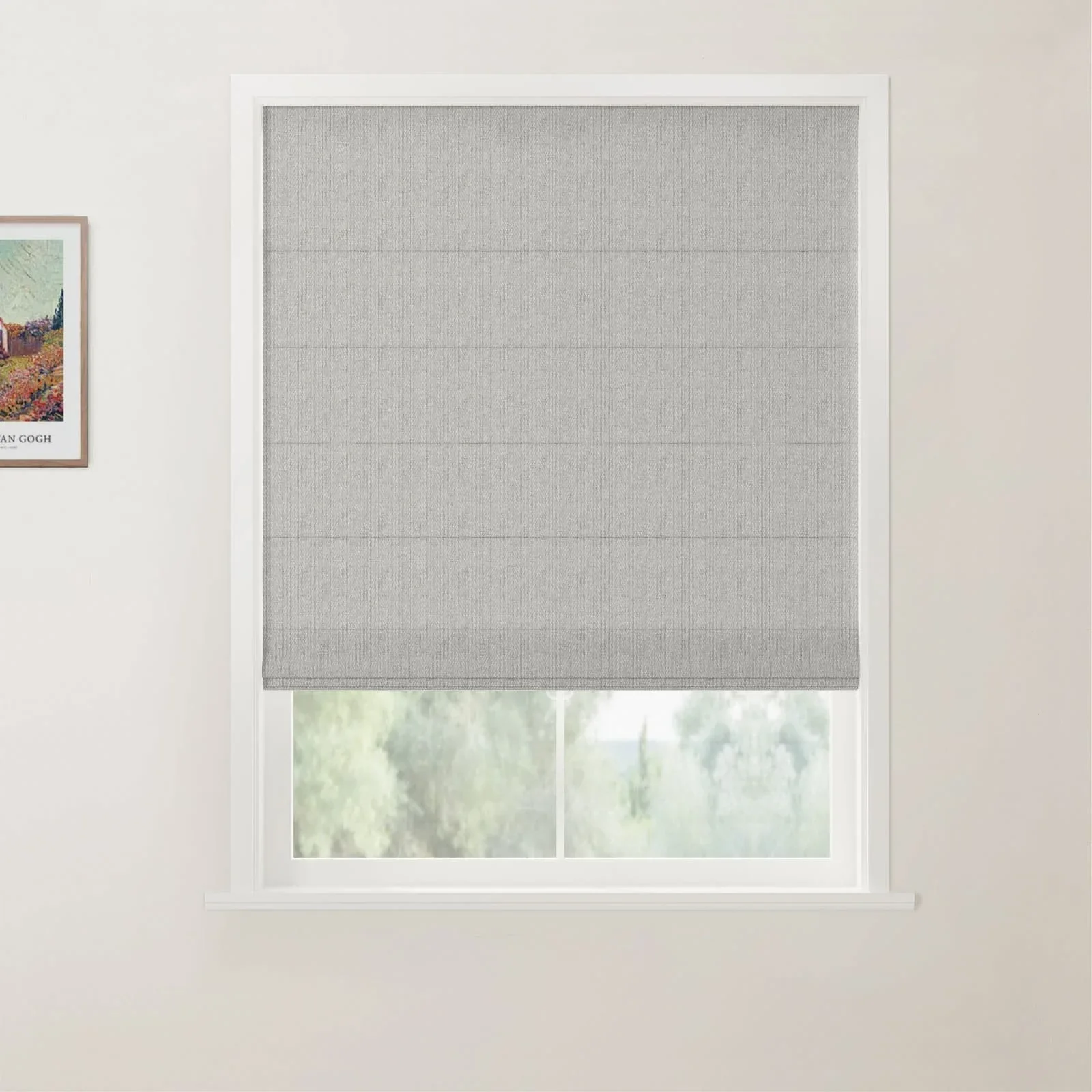 Ron Linen Cotton Herringbone Flat Fold Roman Shade Cordless - Image 4