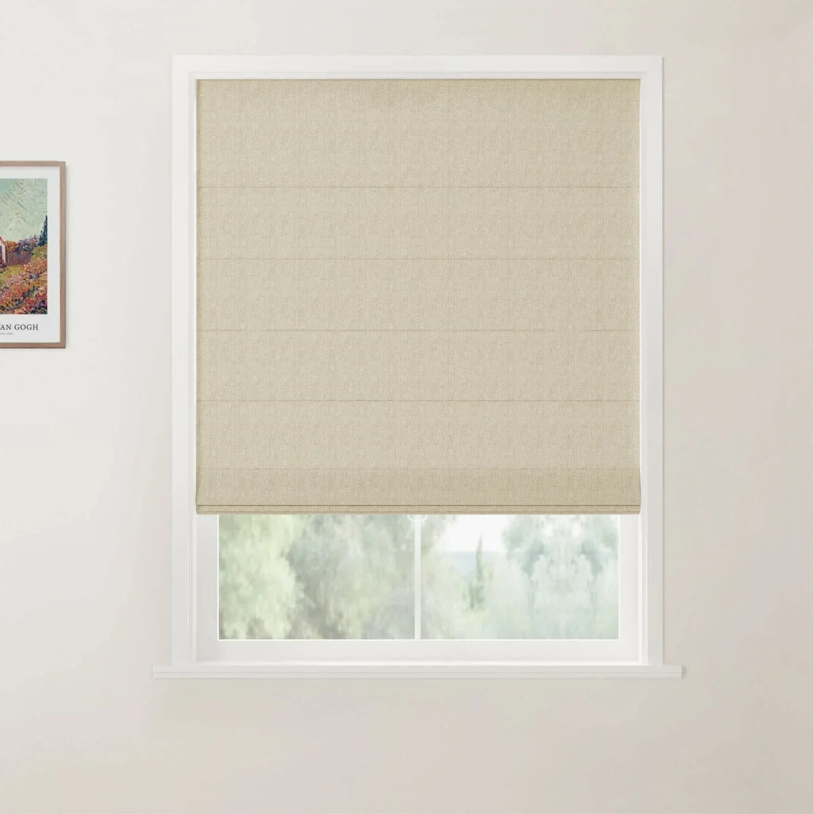 Ron Linen Cotton Herringbone Flat Fold Roman Shade Cordless - Image 8