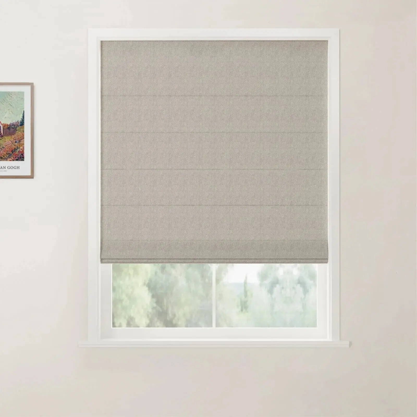 Ron Linen Cotton Herringbone Flat Fold Roman Shade Cordless - Image 9