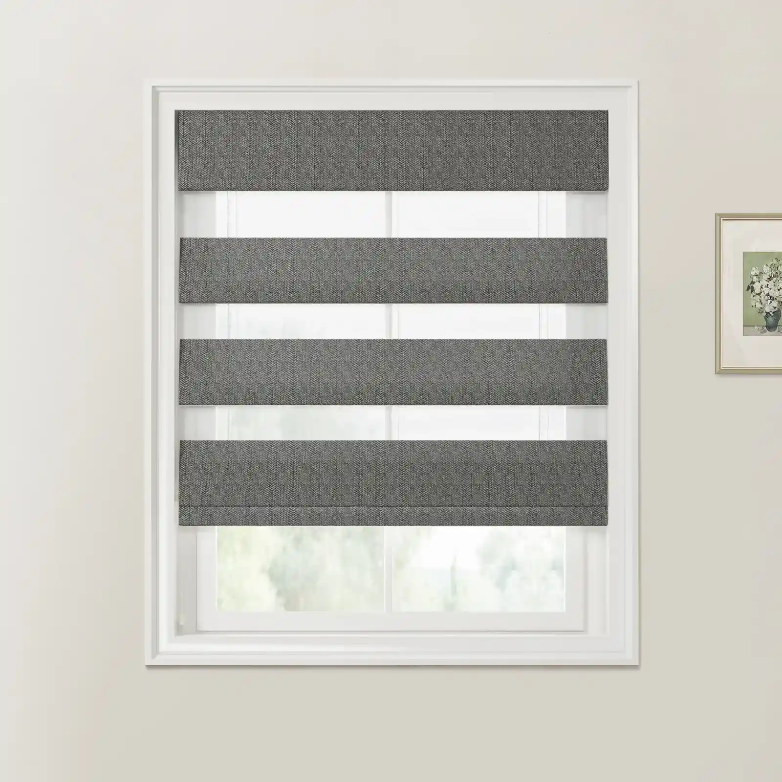 Ron Herringbone Texture Zebra Roman Blinds Cord Lift - Image 38
