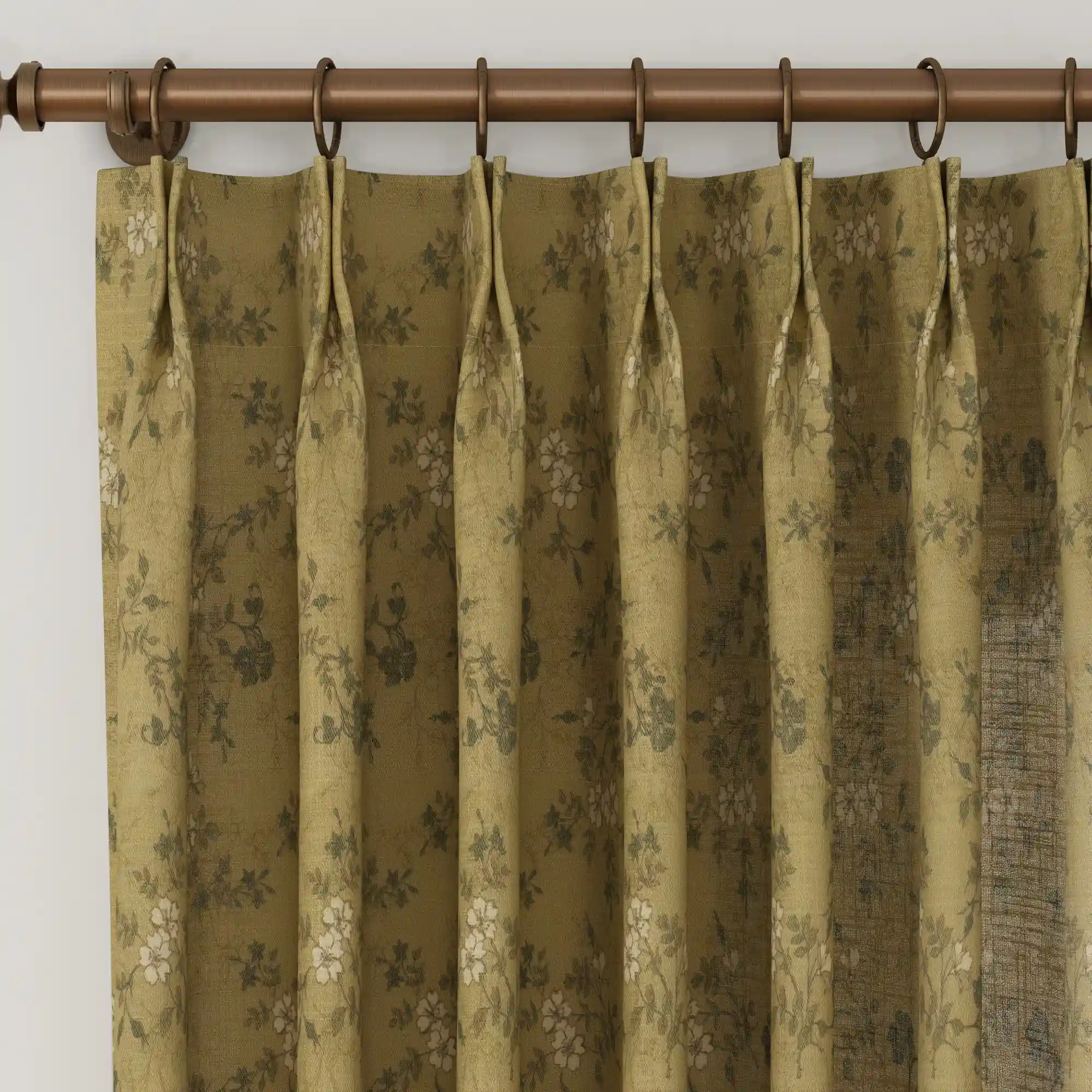 Sara Le Linen Copper Floral Print Pinch Pleat Curtain Unlined - Image 2