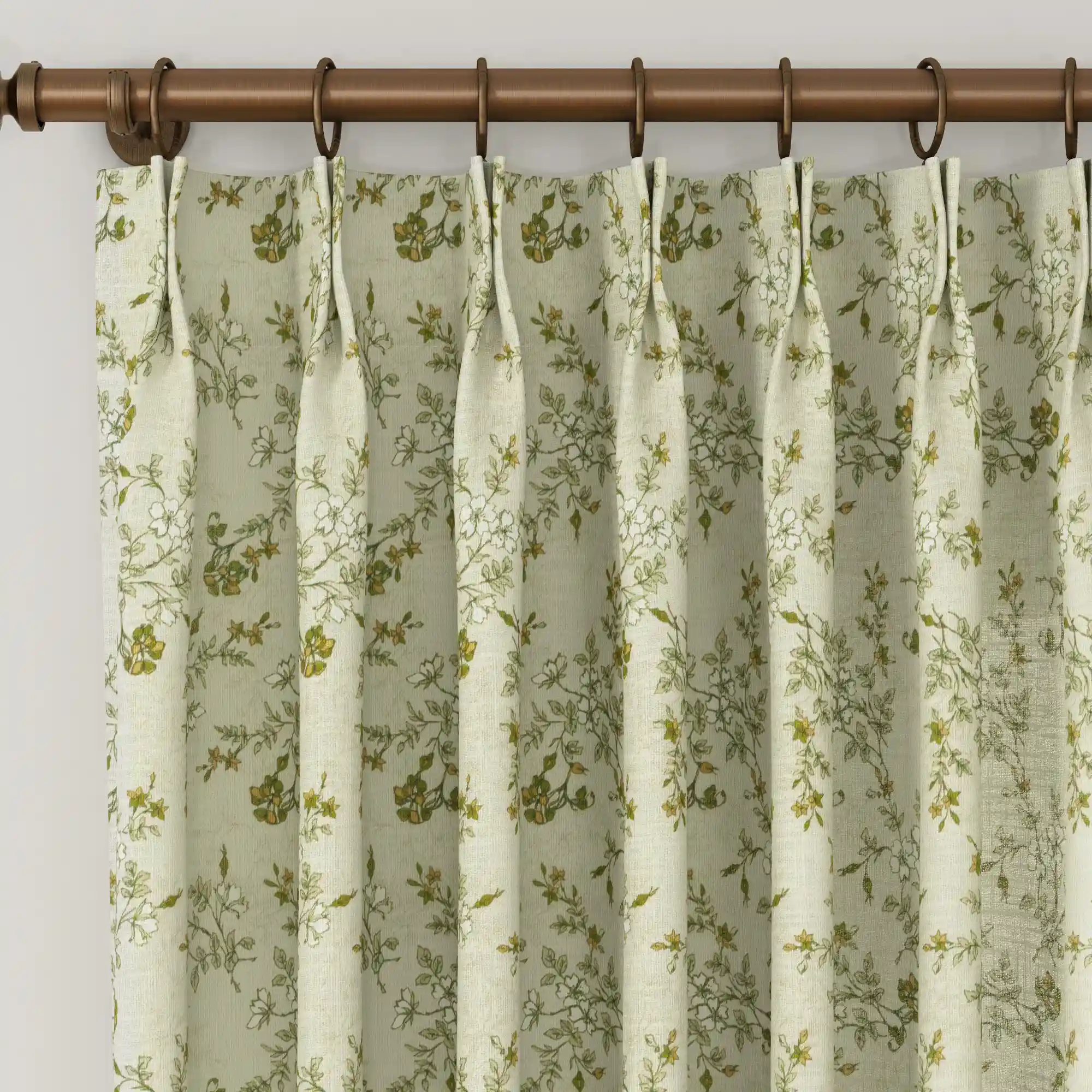 Sara Le Linen Porcelain Floral Print Pinch Pleat Curtain Unlined - Image 2