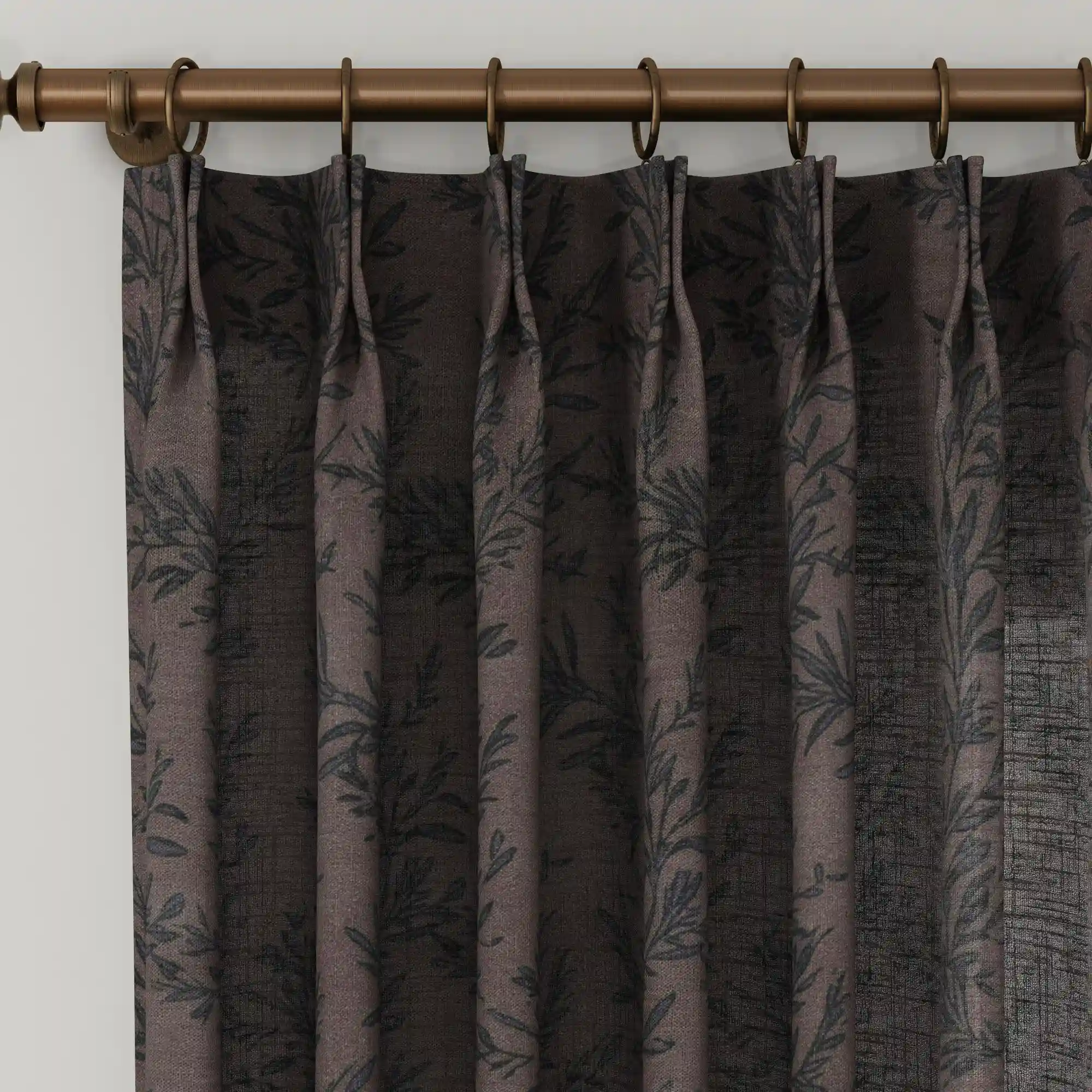 Sara Le Linen Wine Leaves Print Pinch Pleat Curtain Unlined - Image 2