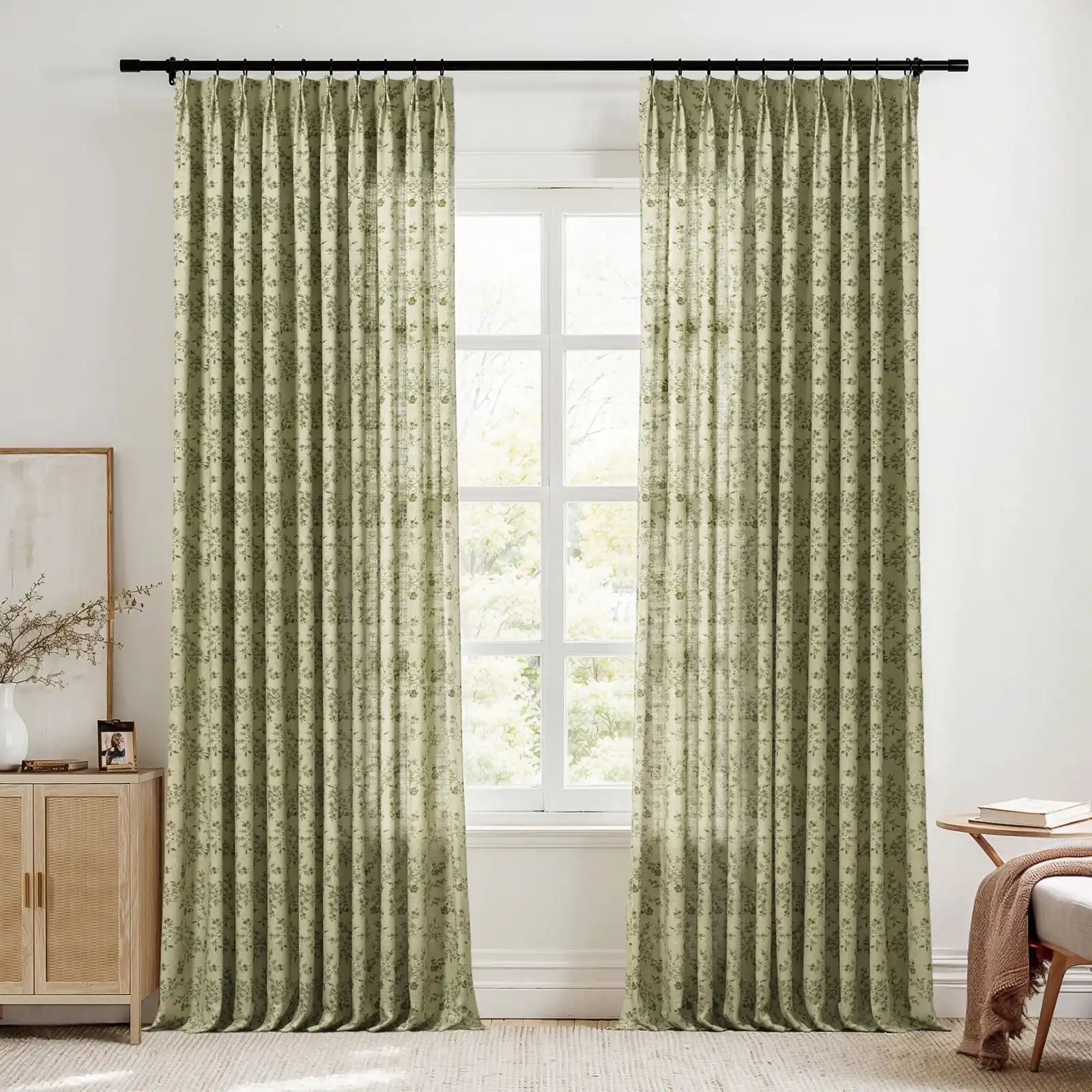 Sara Le Vintage Linen Floral Print Pinch Pleat Curtain Unlined