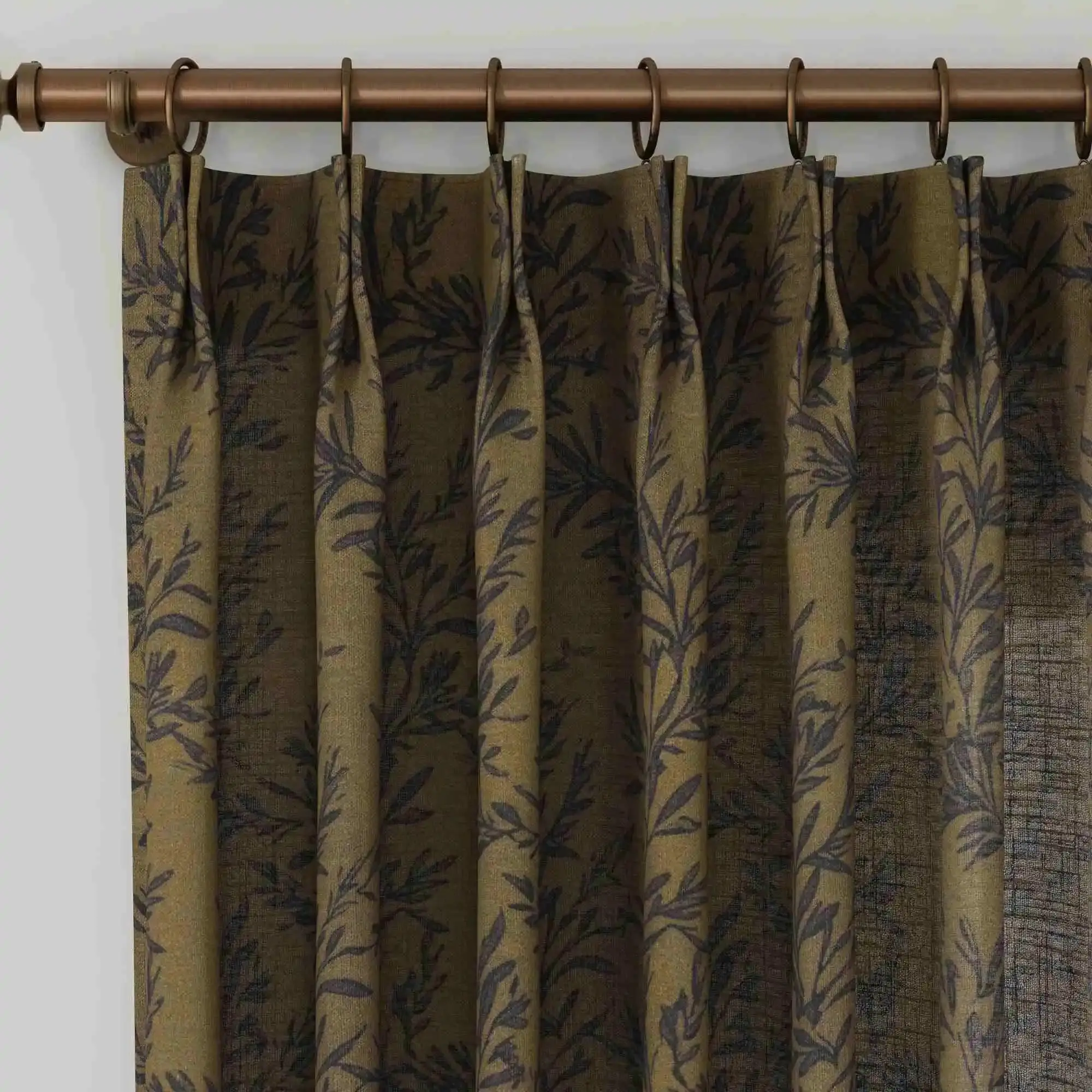 Sara Le Linen Bronze Leaves Print Pinch Pleat Curtain Unlined - Image 2