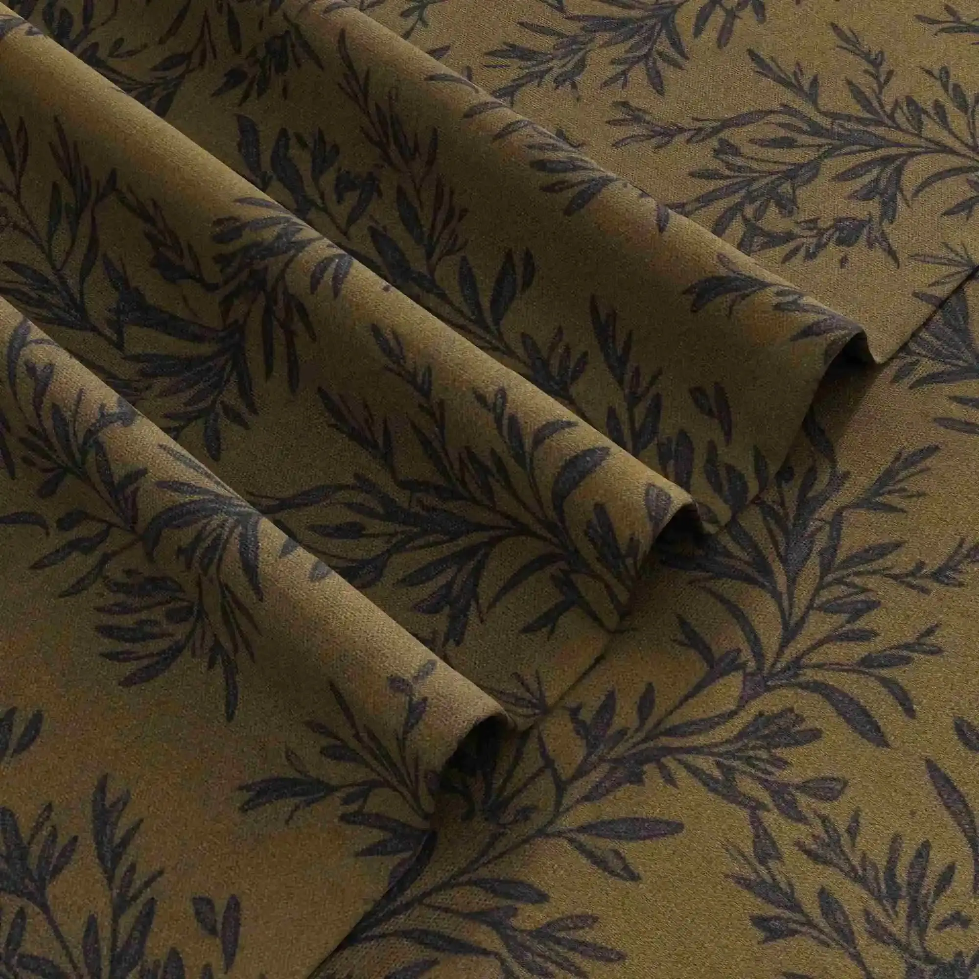 Sara Le Linen Bronze Leaves Print Pinch Pleat Curtain Unlined - Image 3