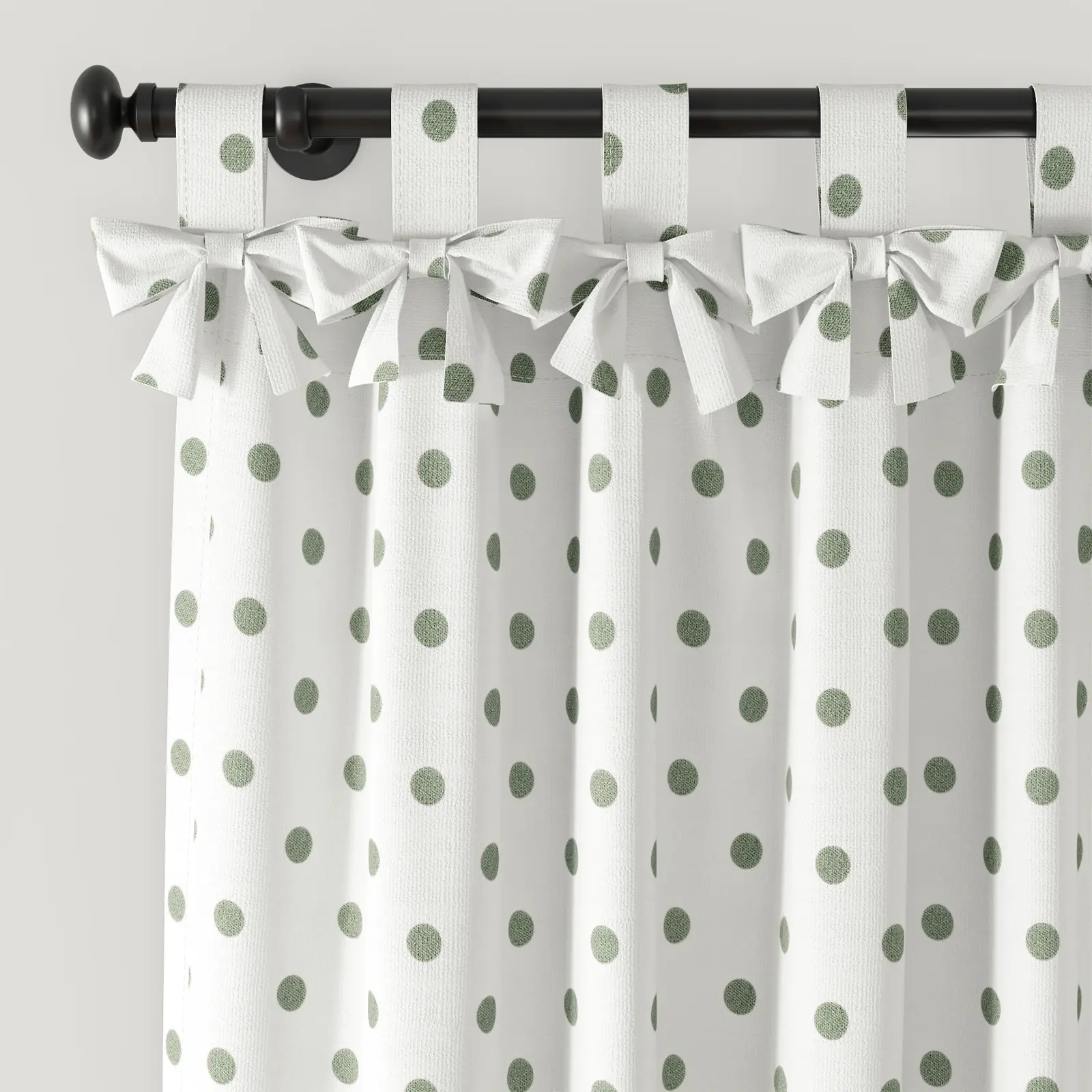 Stefana Silber Linen Polka Dot Print Tie Top Bow Curtain - Image 11