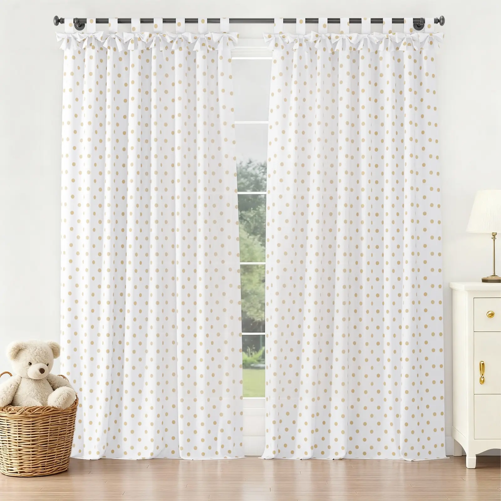 Stefana Silber Linen Polka Dot Print Tie Top Bow Curtain - Image 2