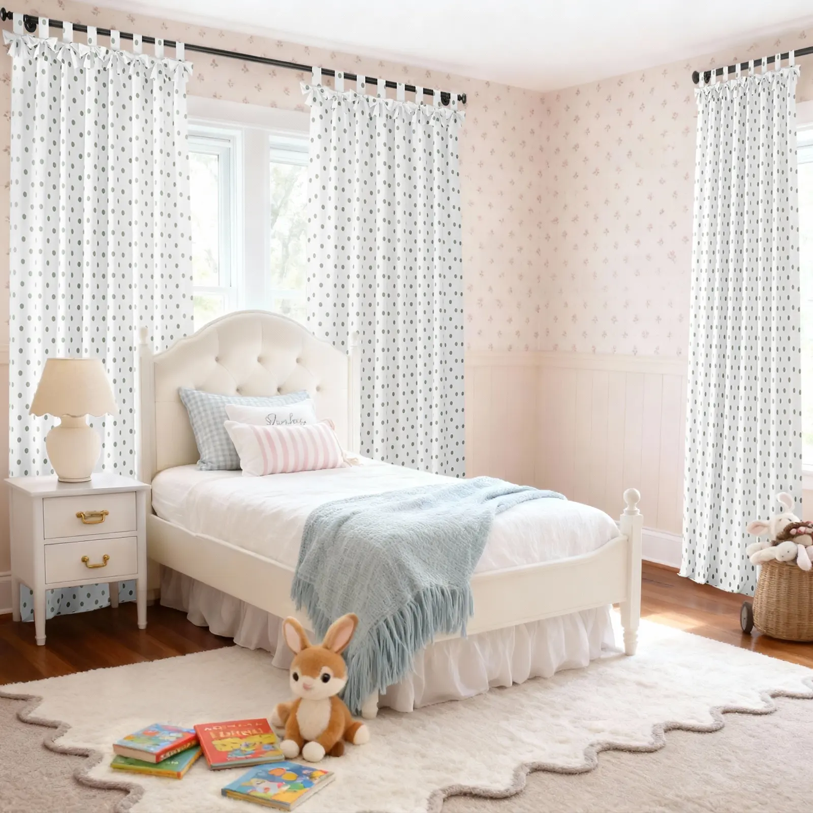 Stefana Silber Linen Polka Dot Print Tie Top Bow Curtain - Image 26