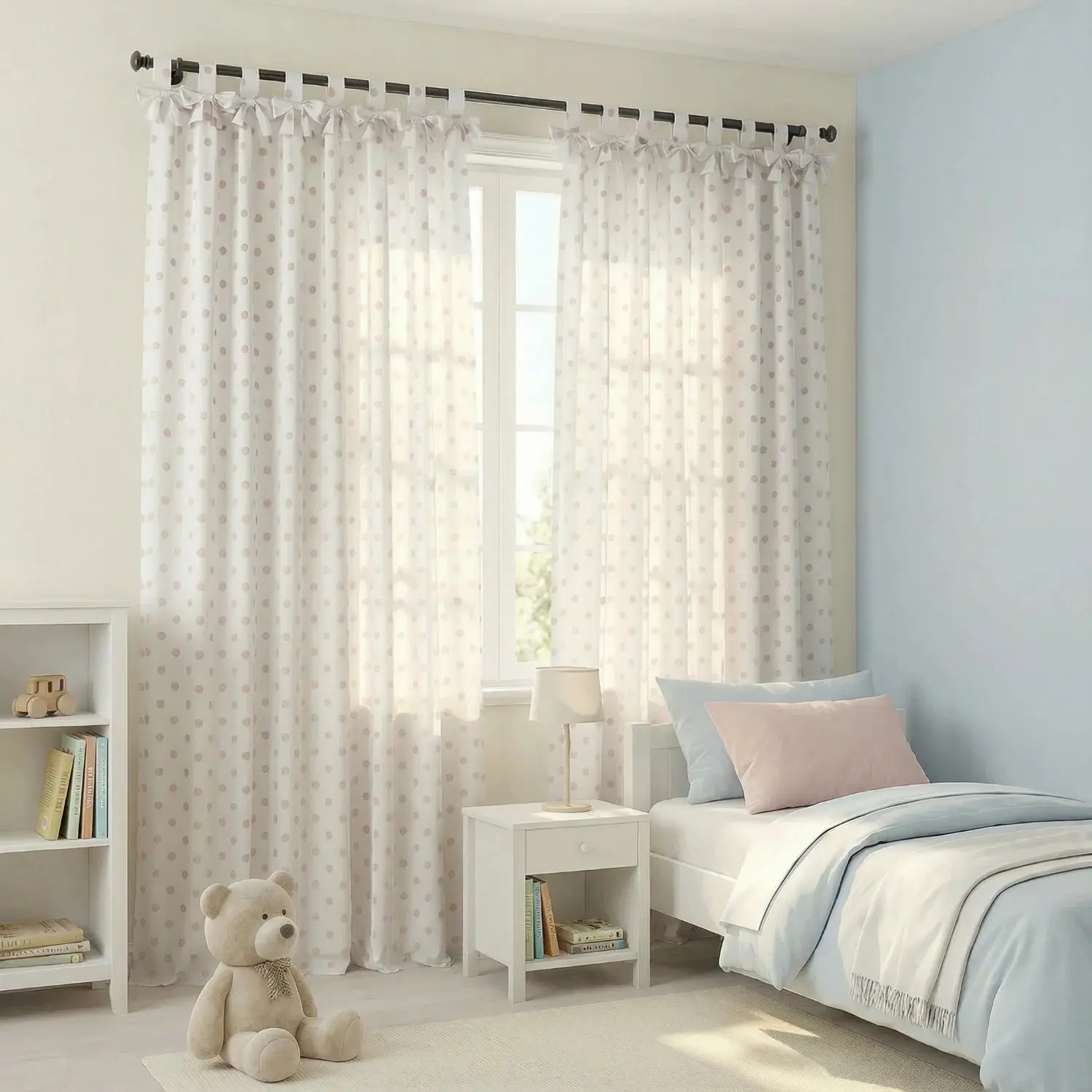 Stefana Silber Linen Polka Dot Print Tie Top Bow Curtain - Image 5