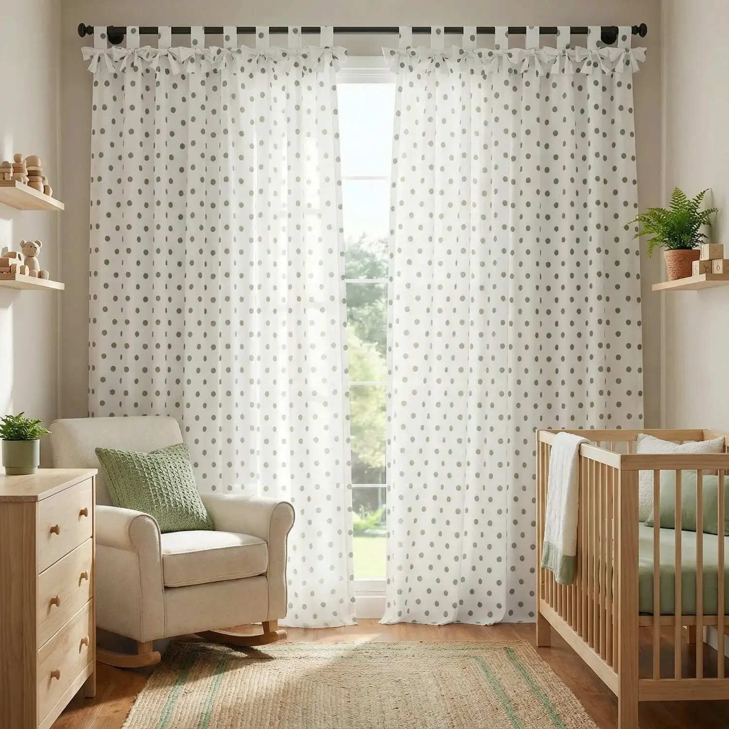 Stefana Silber Linen Polka Dot Print Tie Top Bow Curtain - Image 7