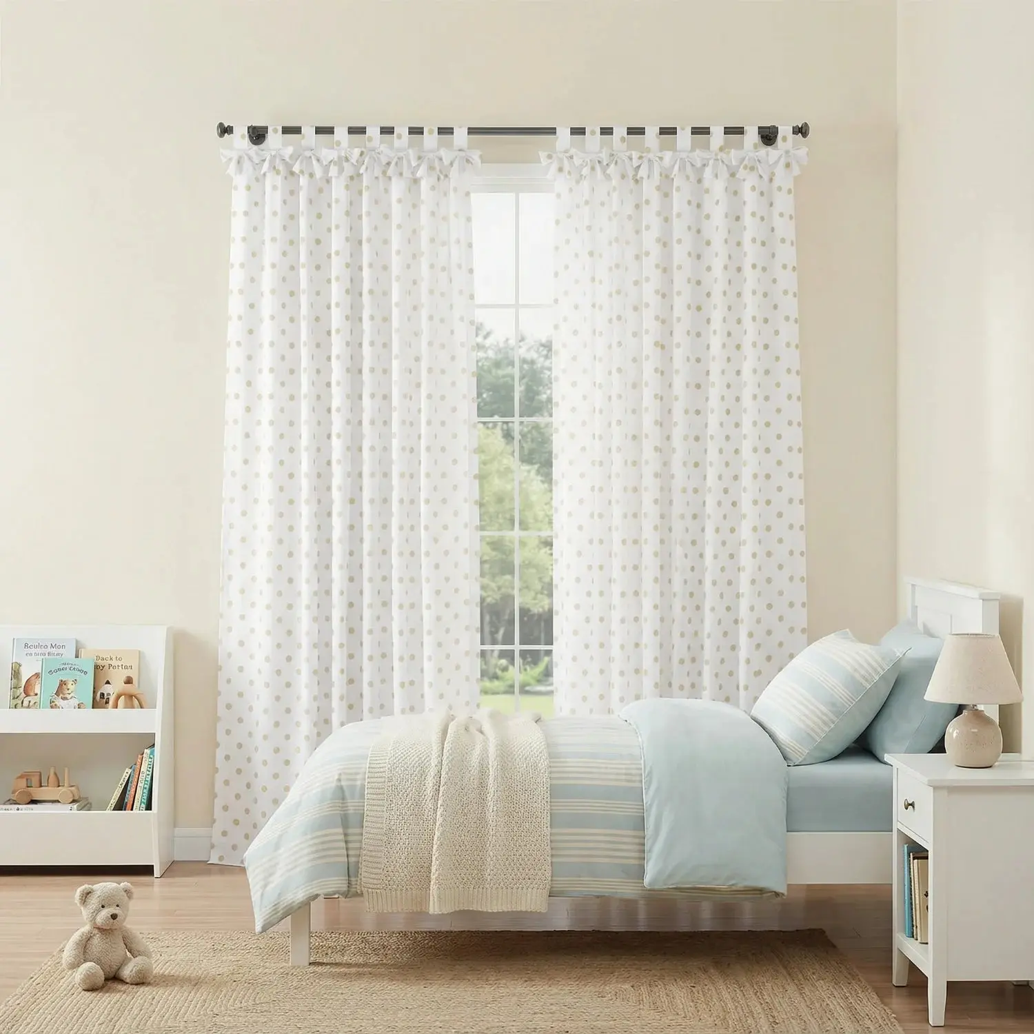 Stefana Silber Linen Polka Dot Print Tie Top Bow Curtain - Image 8