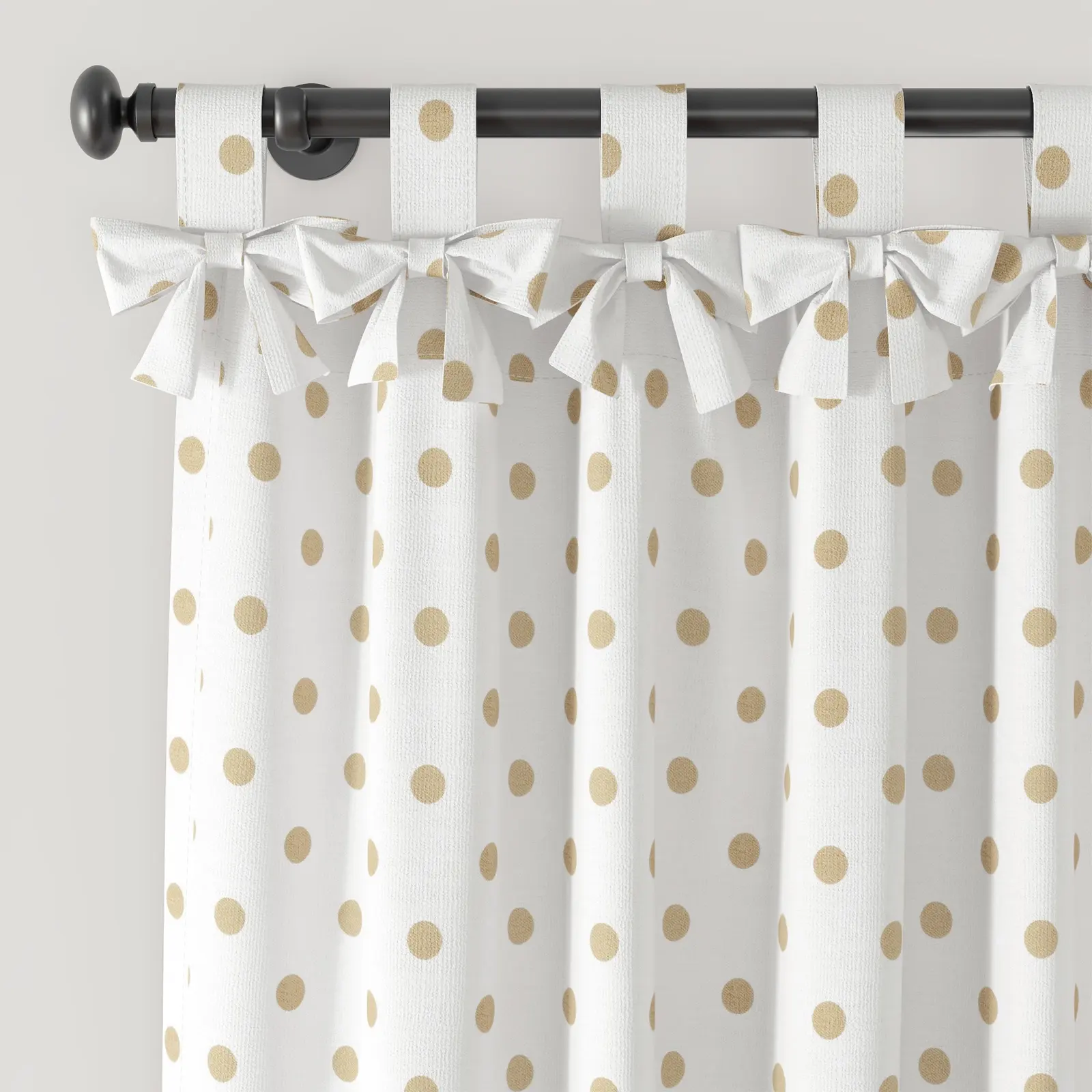 Stefana Silber Linen Polka Dot Print Tie Top Bow Curtain - Image 9
