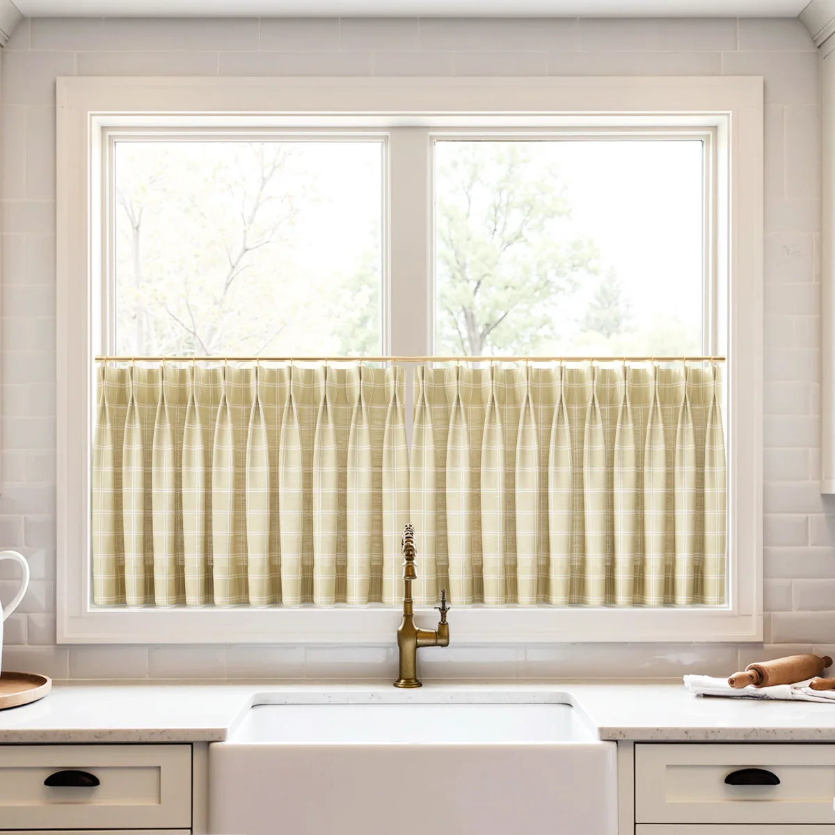 Stefana Silber Print Linen Pleated Cafe Curtains - Image 14