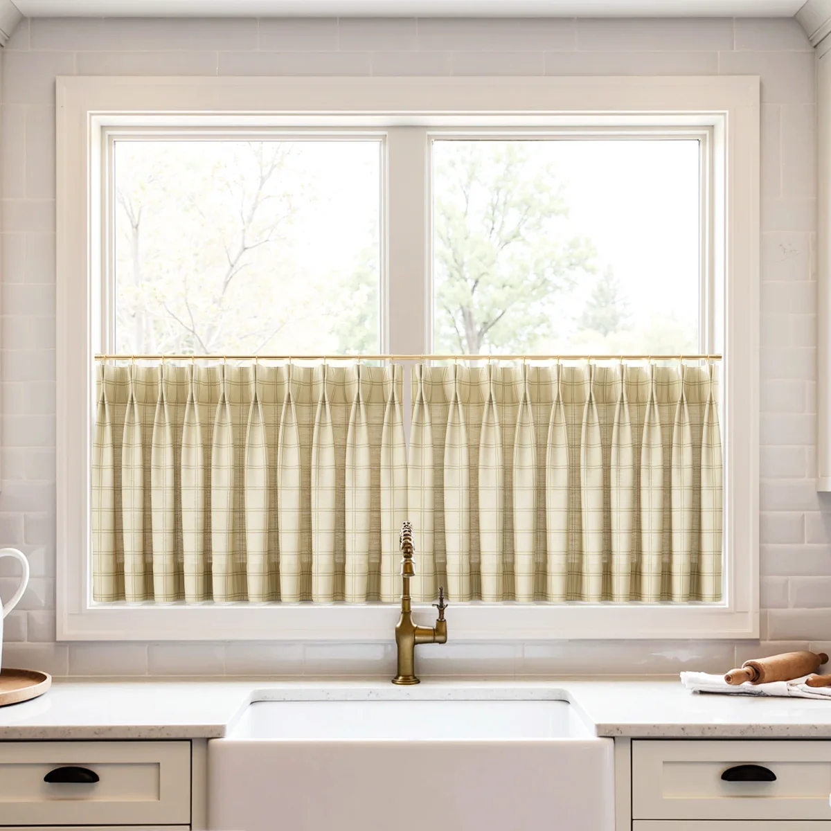 Stefana Silber Print Linen Pleated Cafe Curtains - Image 15