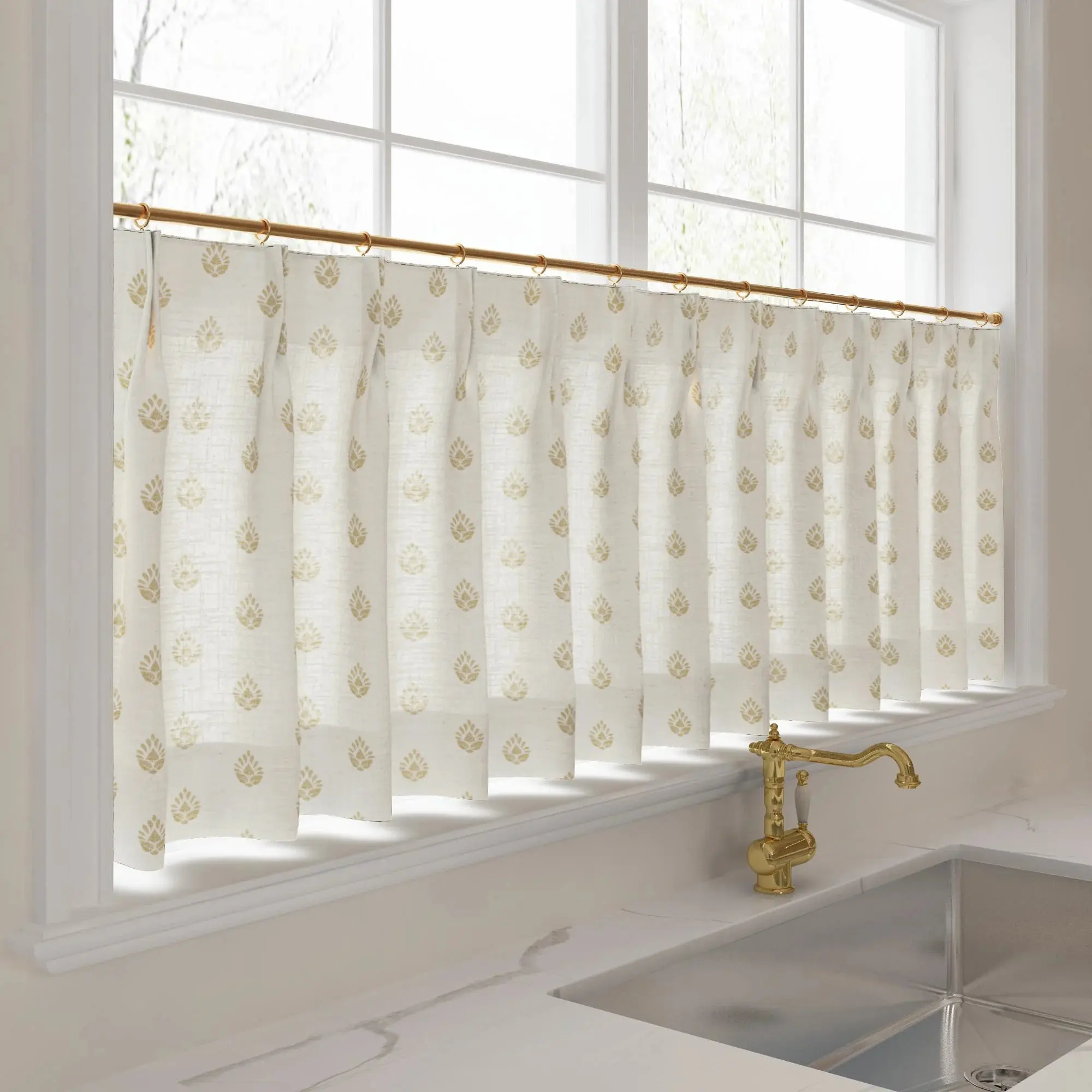 Stefana Silber Print Linen Pleated Cafe Curtains - Image 21
