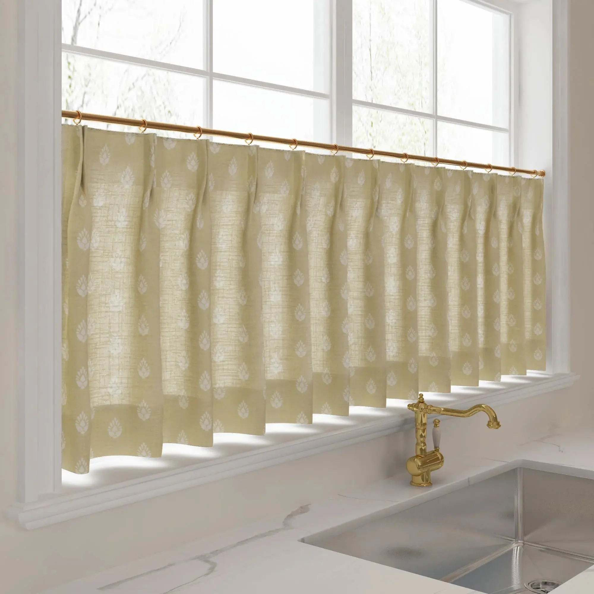 Stefana Silber Print Linen Pleated Cafe Curtains - Image 24
