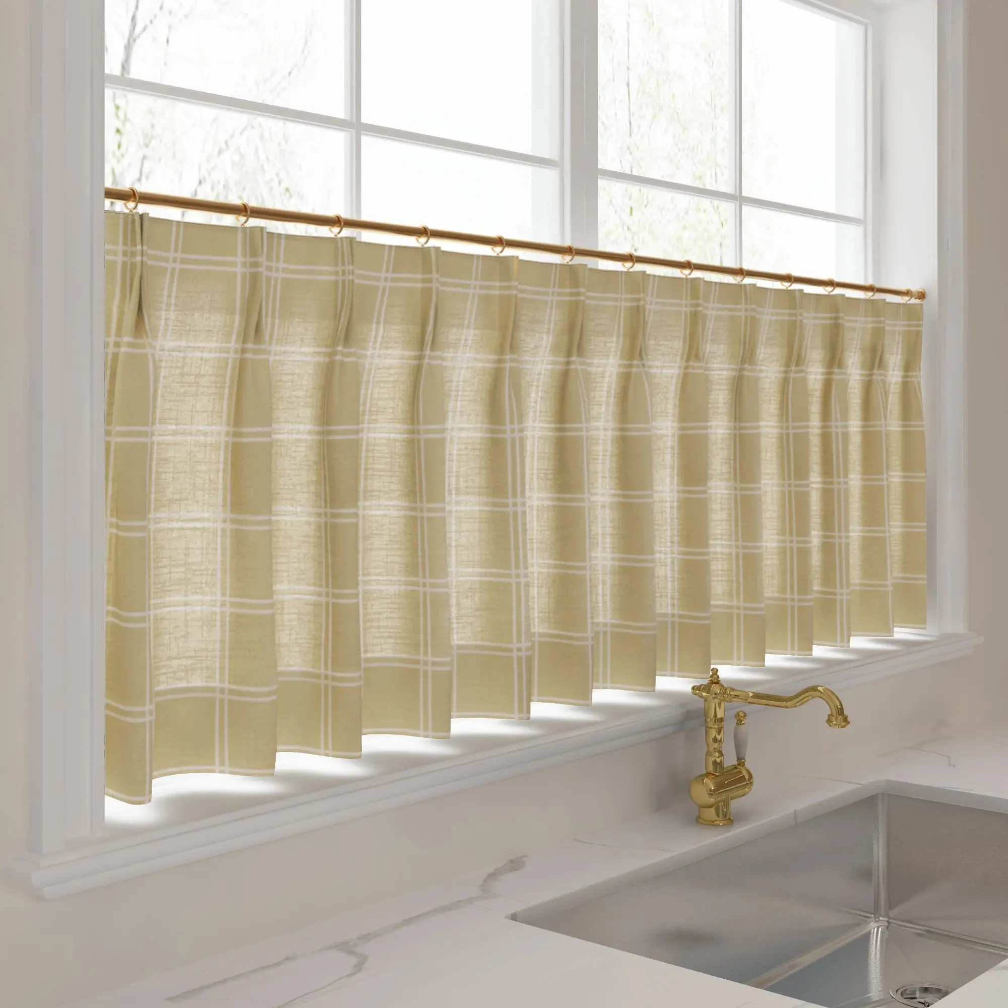 Stefana Silber Print Linen Pleated Cafe Curtains - Image 30