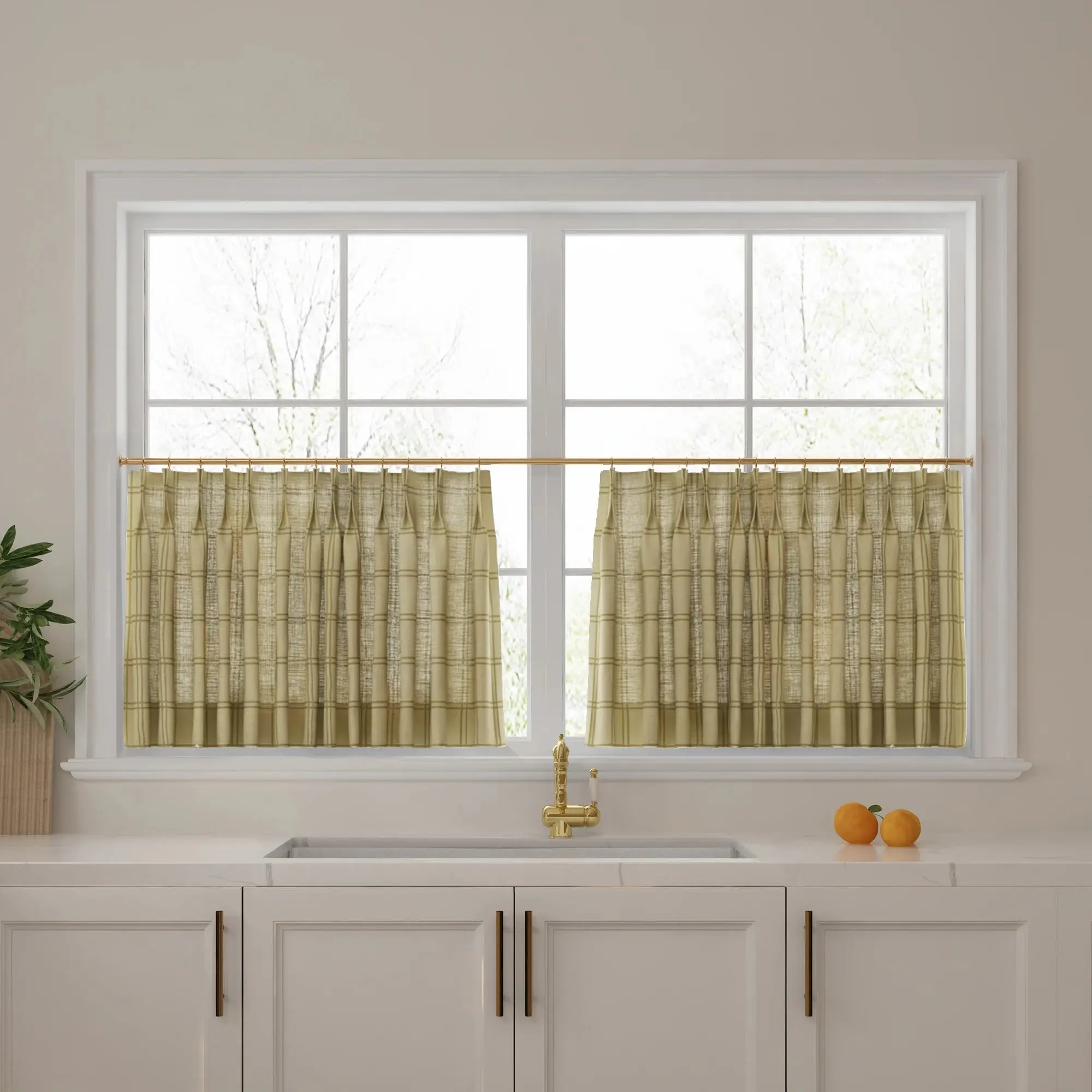 Stefana Silber Print Linen Pleated Cafe Curtains - Image 32