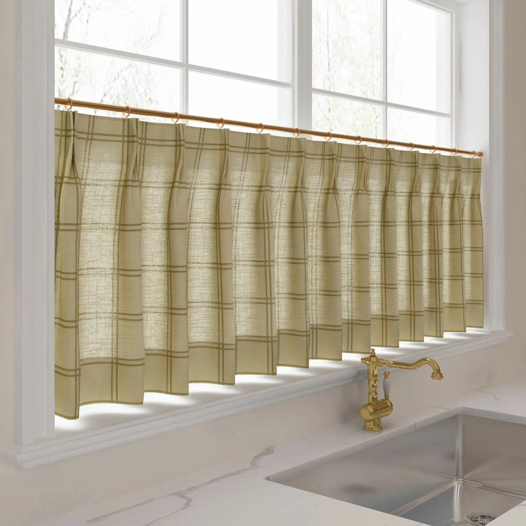 Stefana Silber Print Linen Pleated Cafe Curtains - Image 33