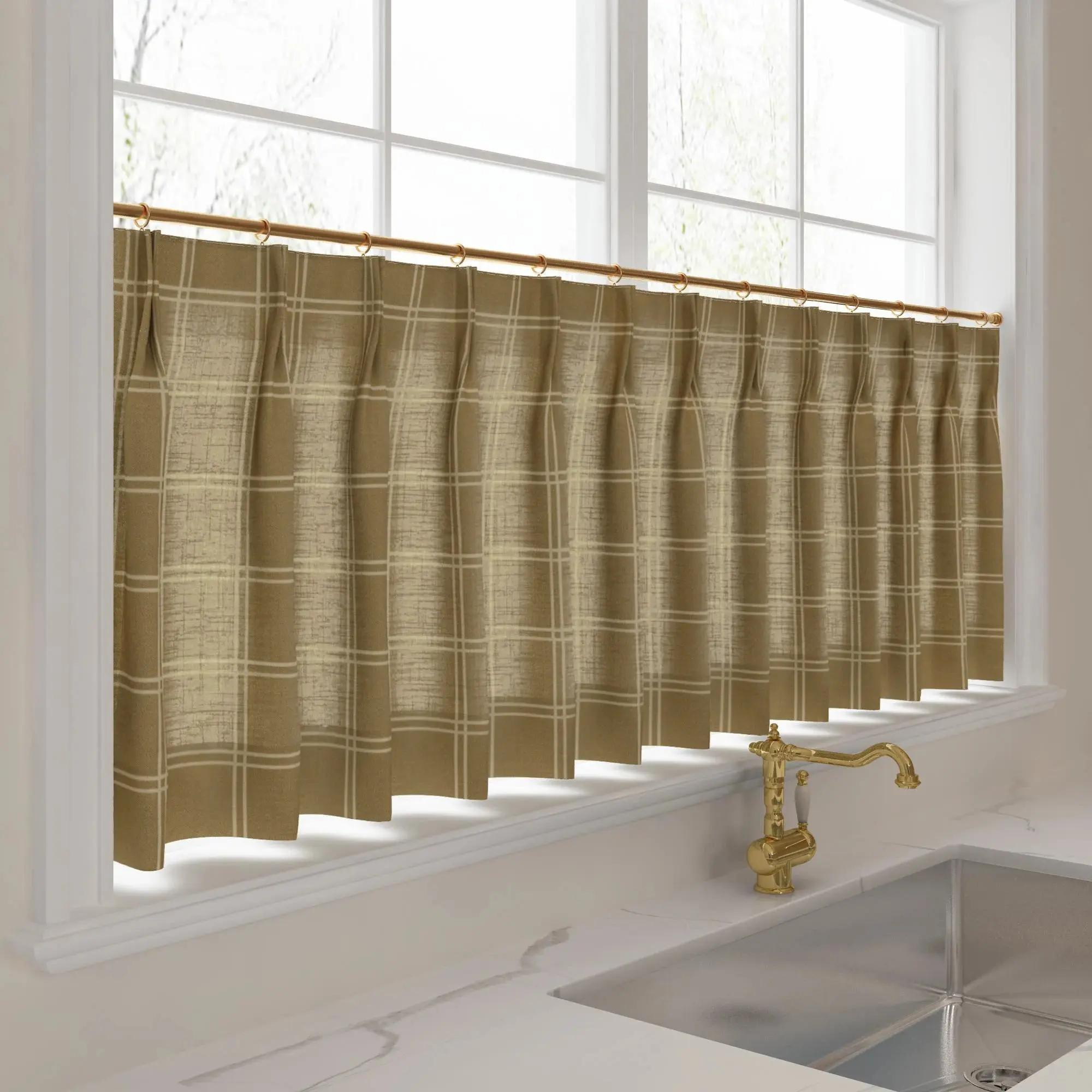 Stefana Silber Print Linen Pleated Cafe Curtains - Image 36