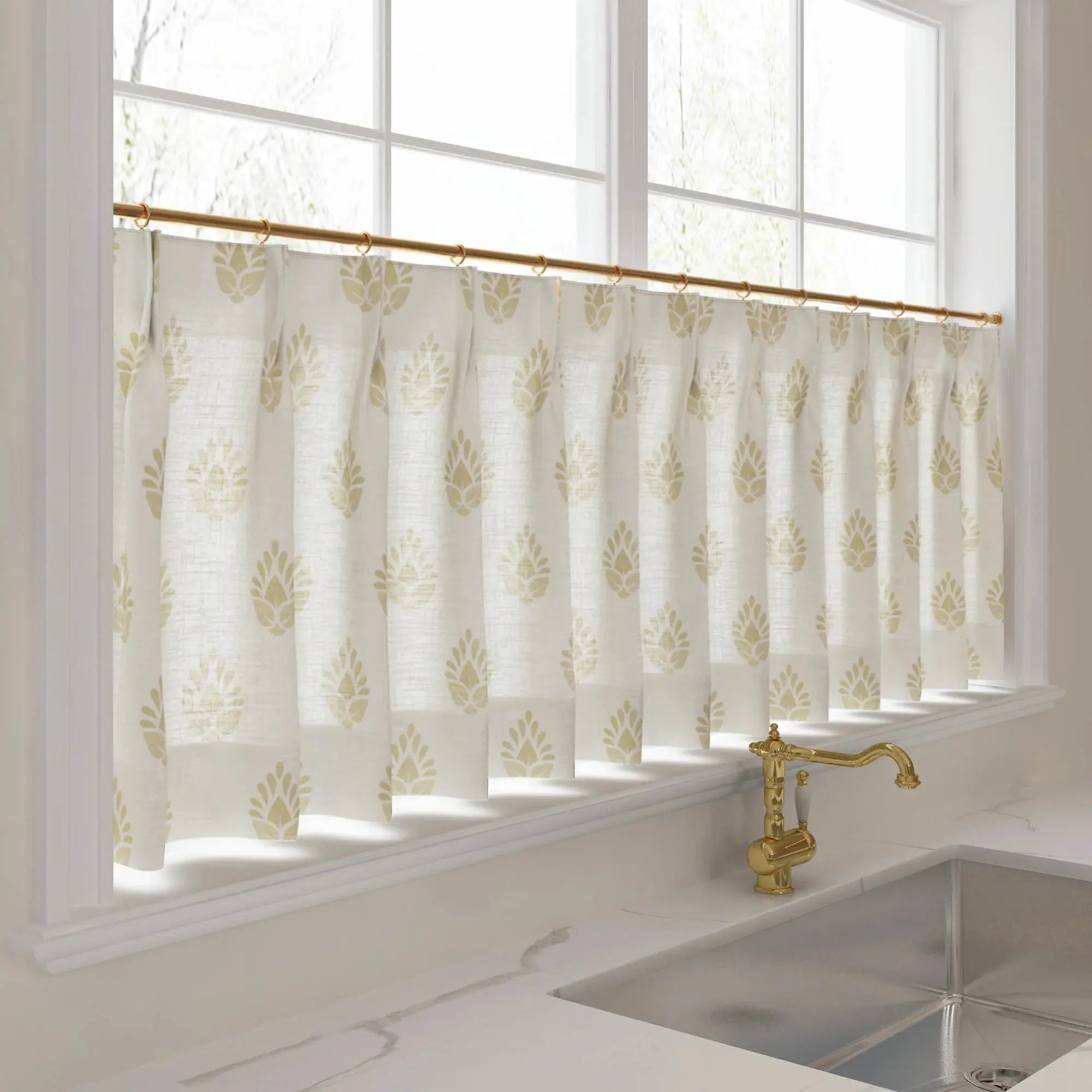 Stefana Silber Print Linen Pleated Cafe Curtains - Image 39