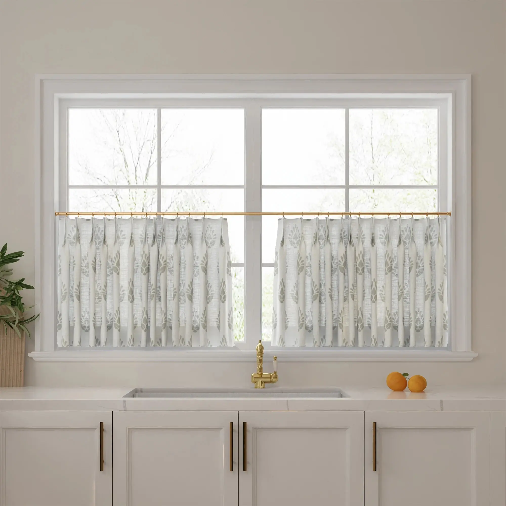 Stefana Silber Print Linen Pleated Cafe Curtains - Image 41