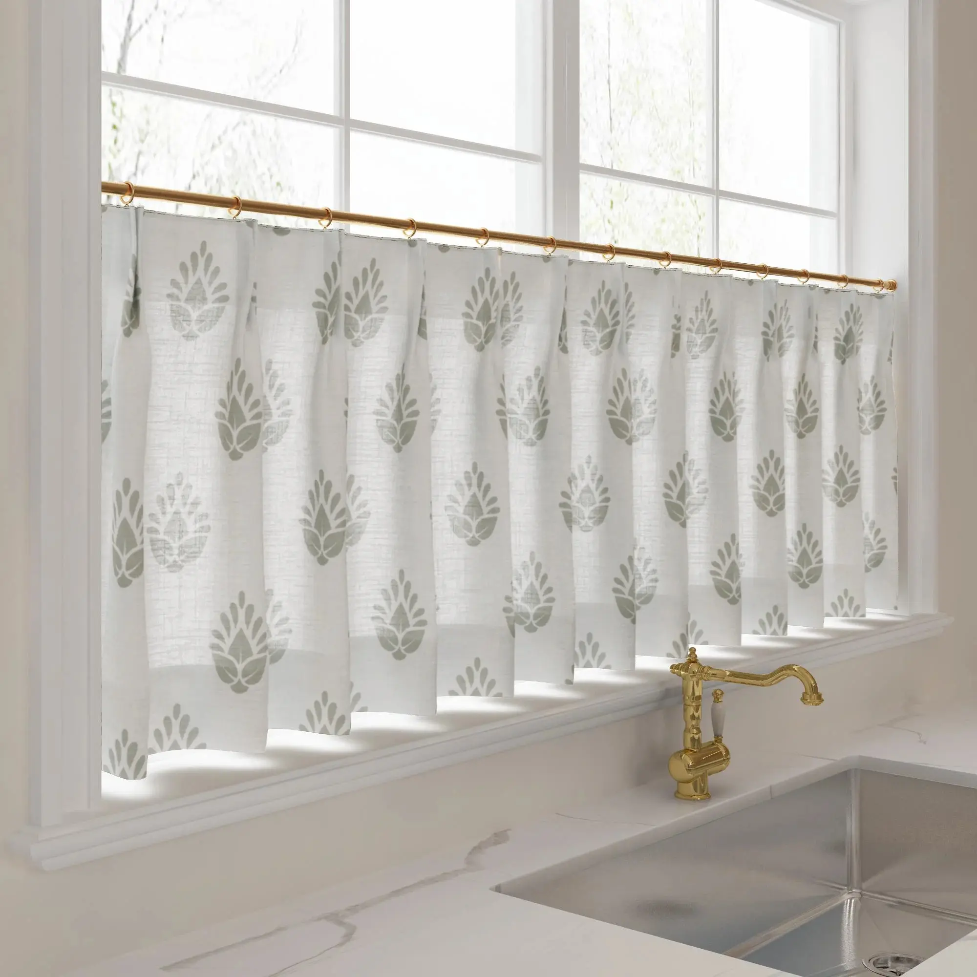 Stefana Silber Print Linen Pleated Cafe Curtains - Image 42