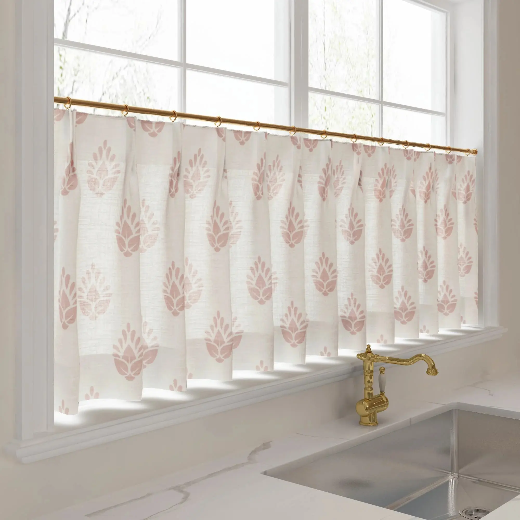 Stefana Silber Print Linen Pleated Cafe Curtains - Image 45