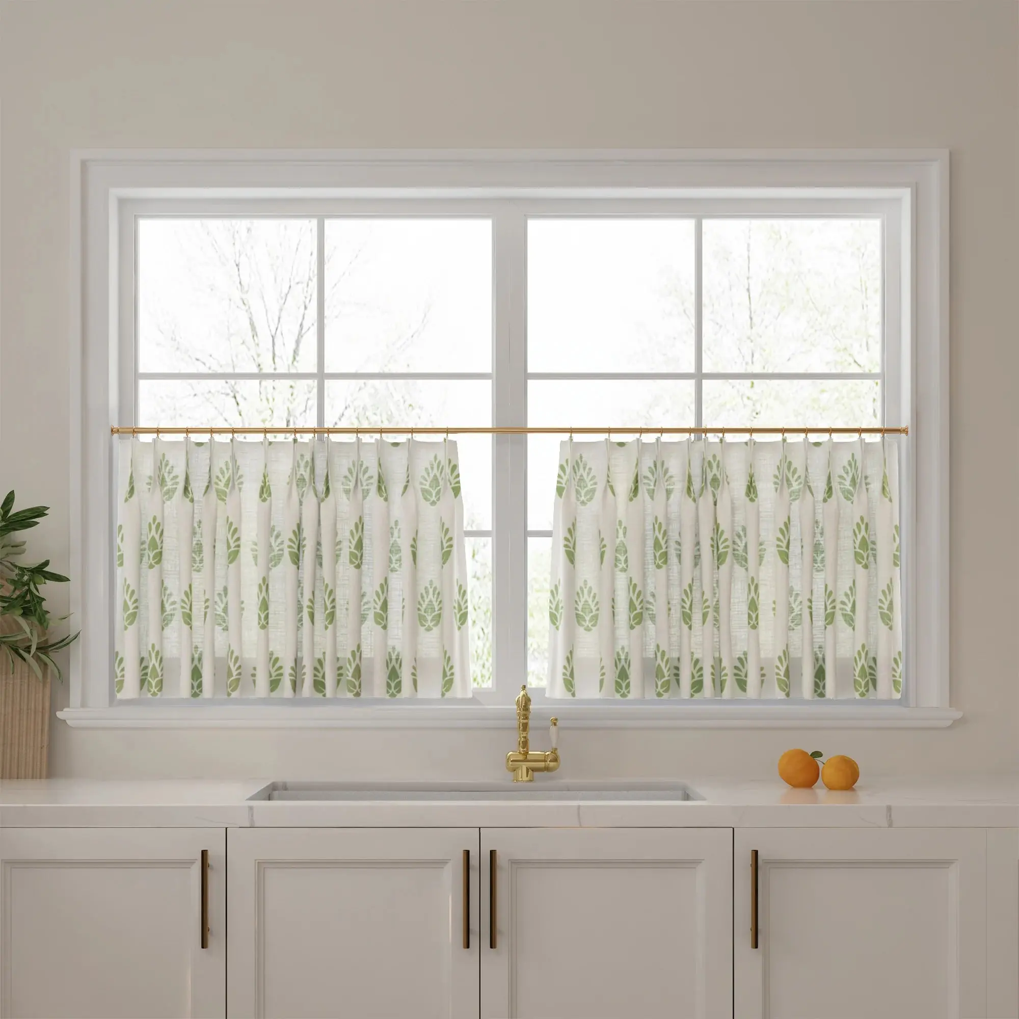 Stefana Silber Print Linen Pleated Cafe Curtains - Image 47