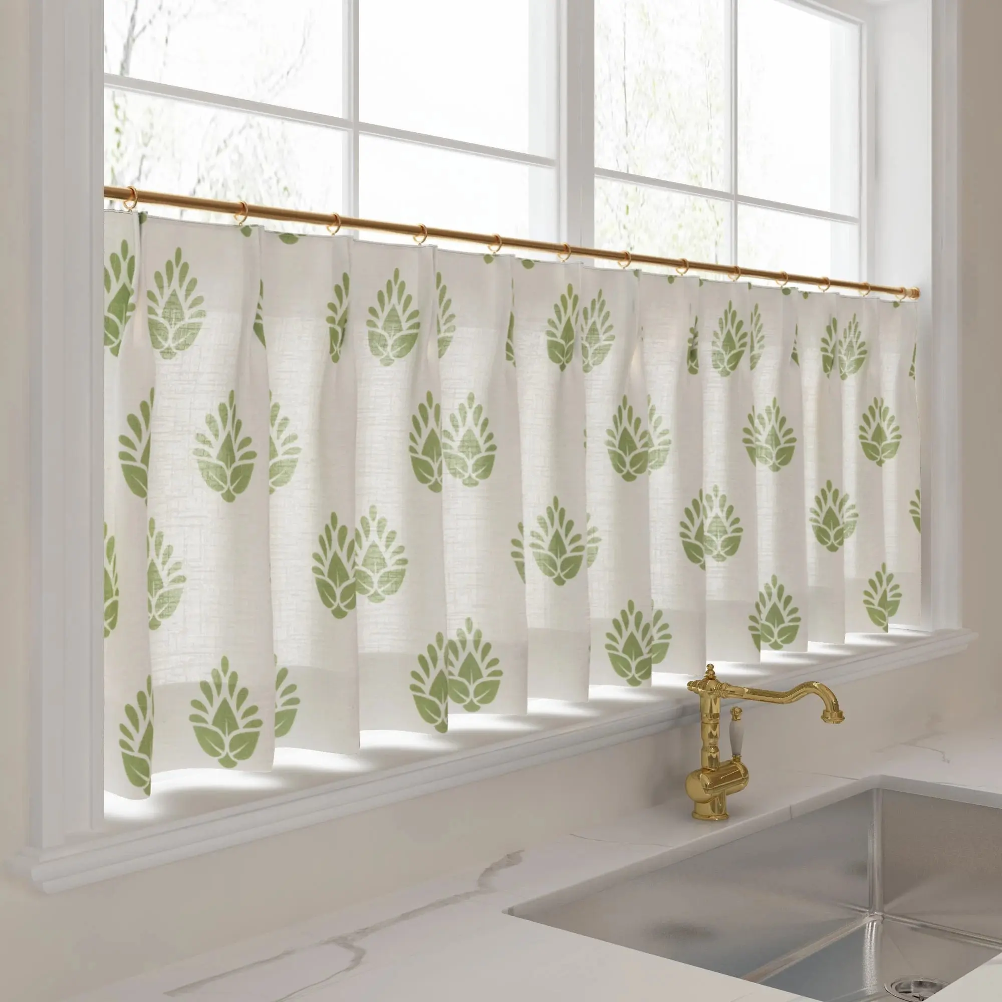 Stefana Silber Print Linen Pleated Cafe Curtains - Image 48
