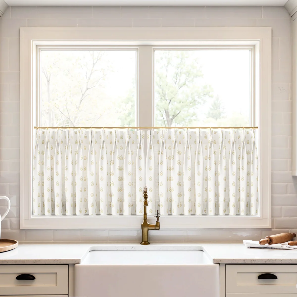 Stefana Silber Print Linen Pleated Cafe Curtains - Image 6
