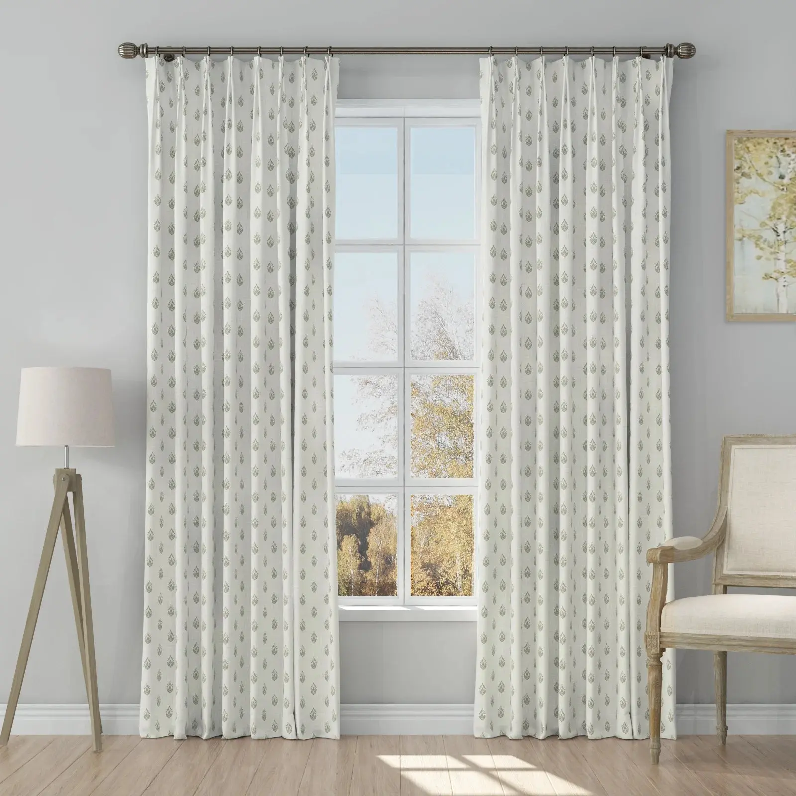 Stefana Silber Print Linen Blend Curtain Drapery Pleated - Image 34