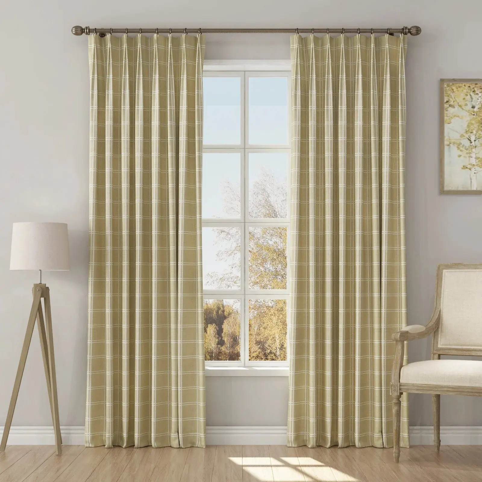 Stefana Silber Print Linen Blend Curtain Drapery Pleated - Image 36
