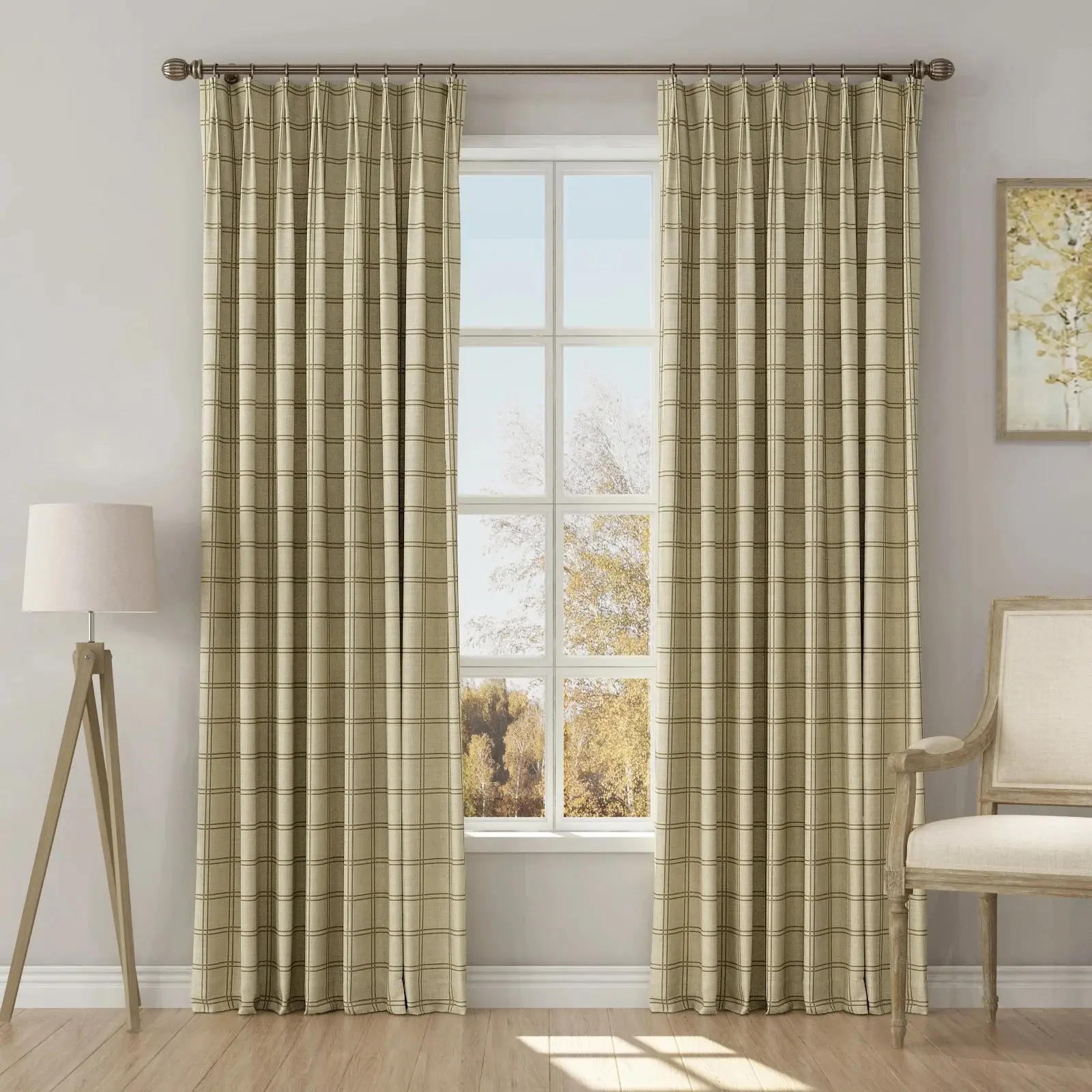 Stefana Silber Print Linen Blend Curtain Drapery Pleated - Image 38