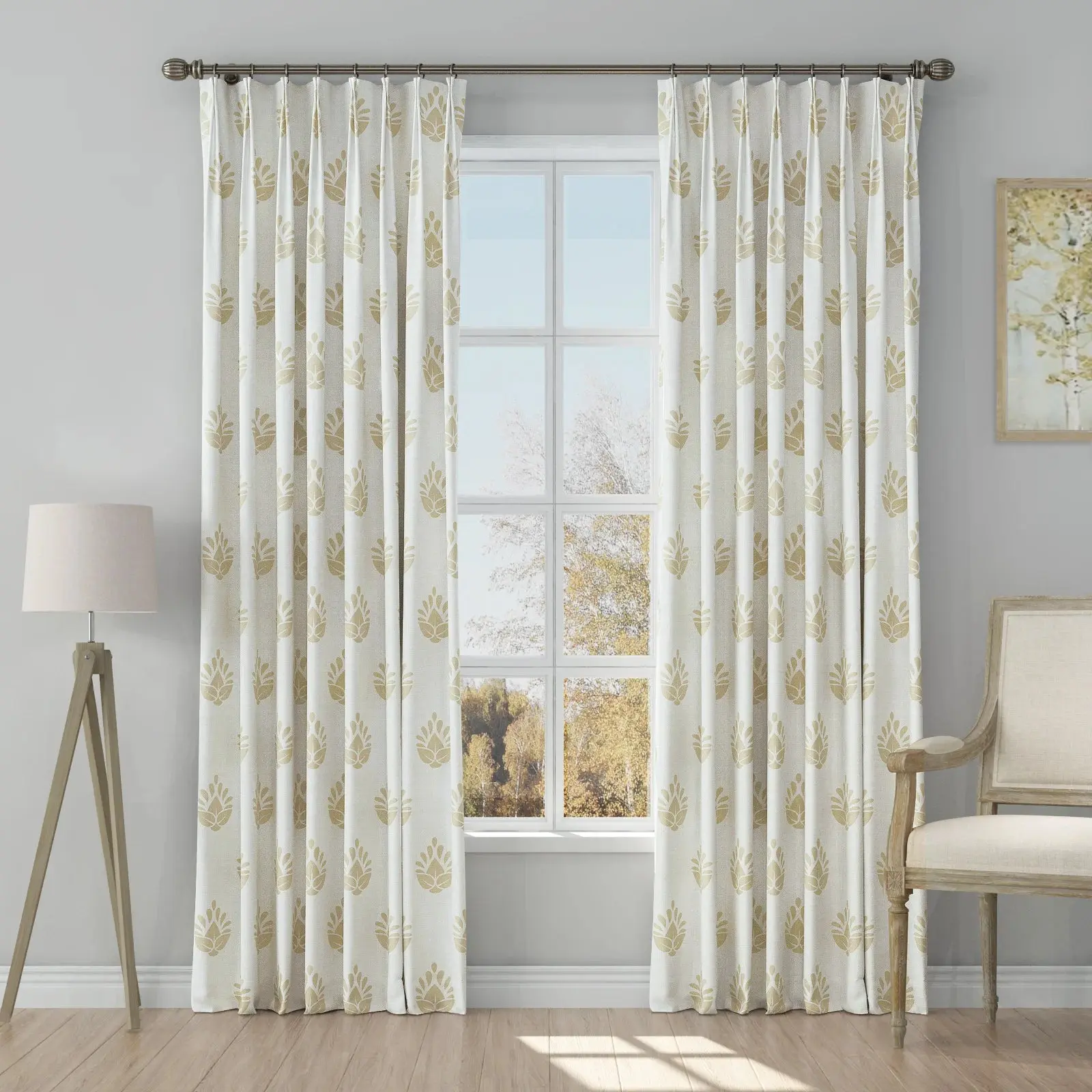 Stefana Silber Print Linen Blend Curtain Drapery Pleated - Image 42