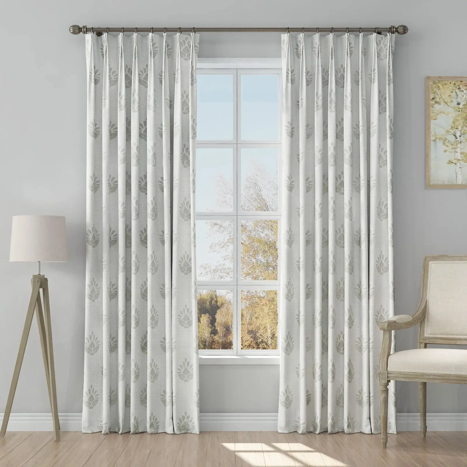 Stefana Silber Print Linen Blend Curtain Drapery Pleated - Image 44