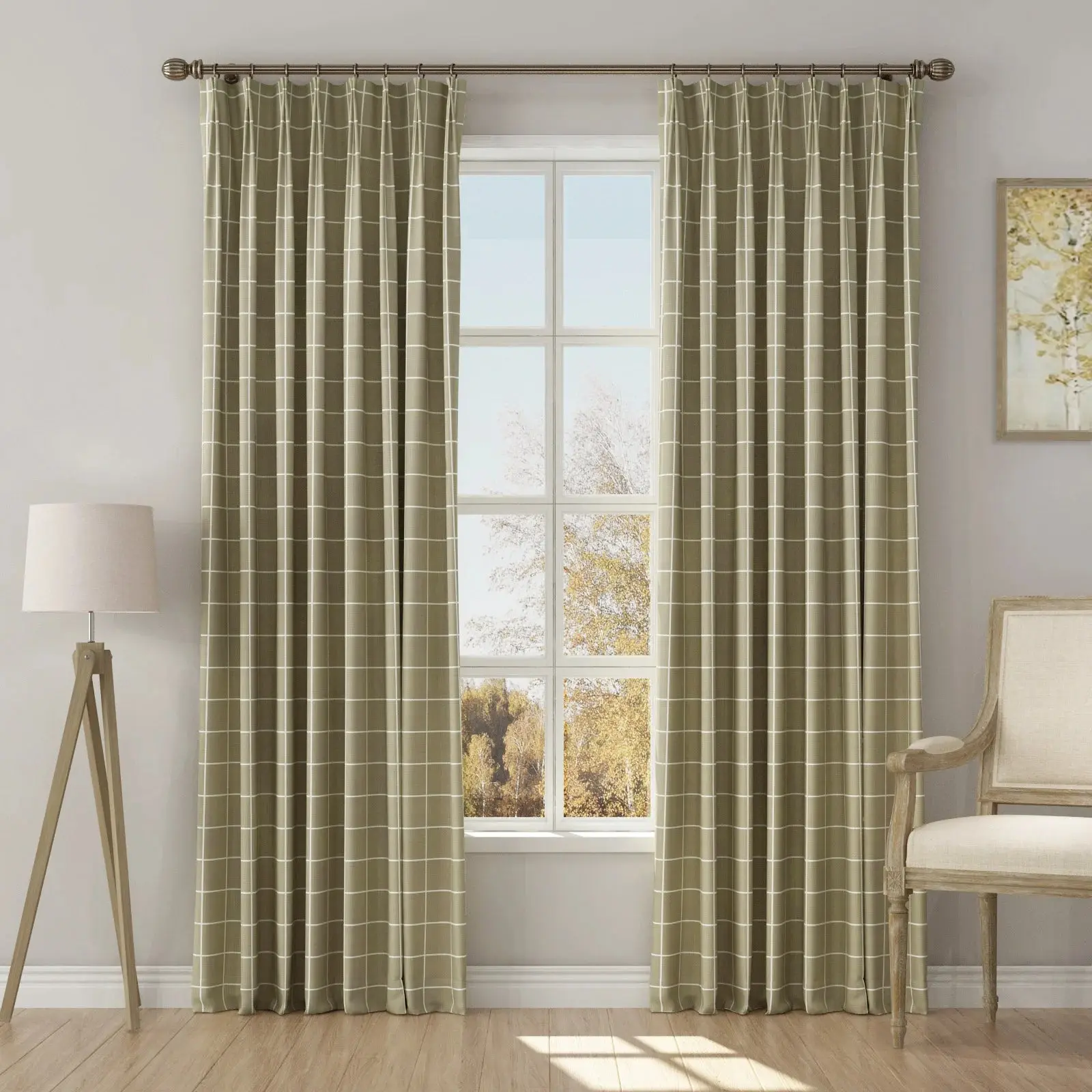 Stefana Silber Print Linen Blend Curtain Drapery Pleated - Image 58