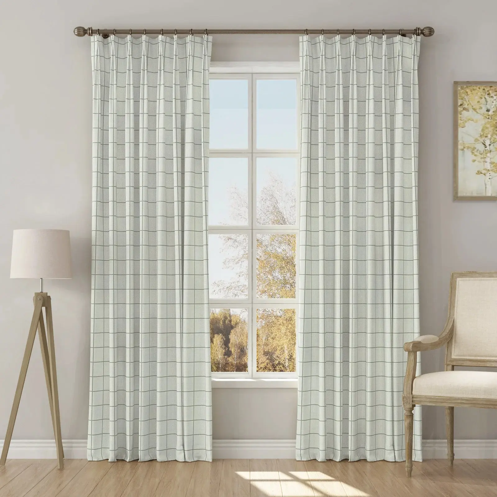 Stefana Silber Print Linen Blend Curtain Drapery Pleated - Image 62