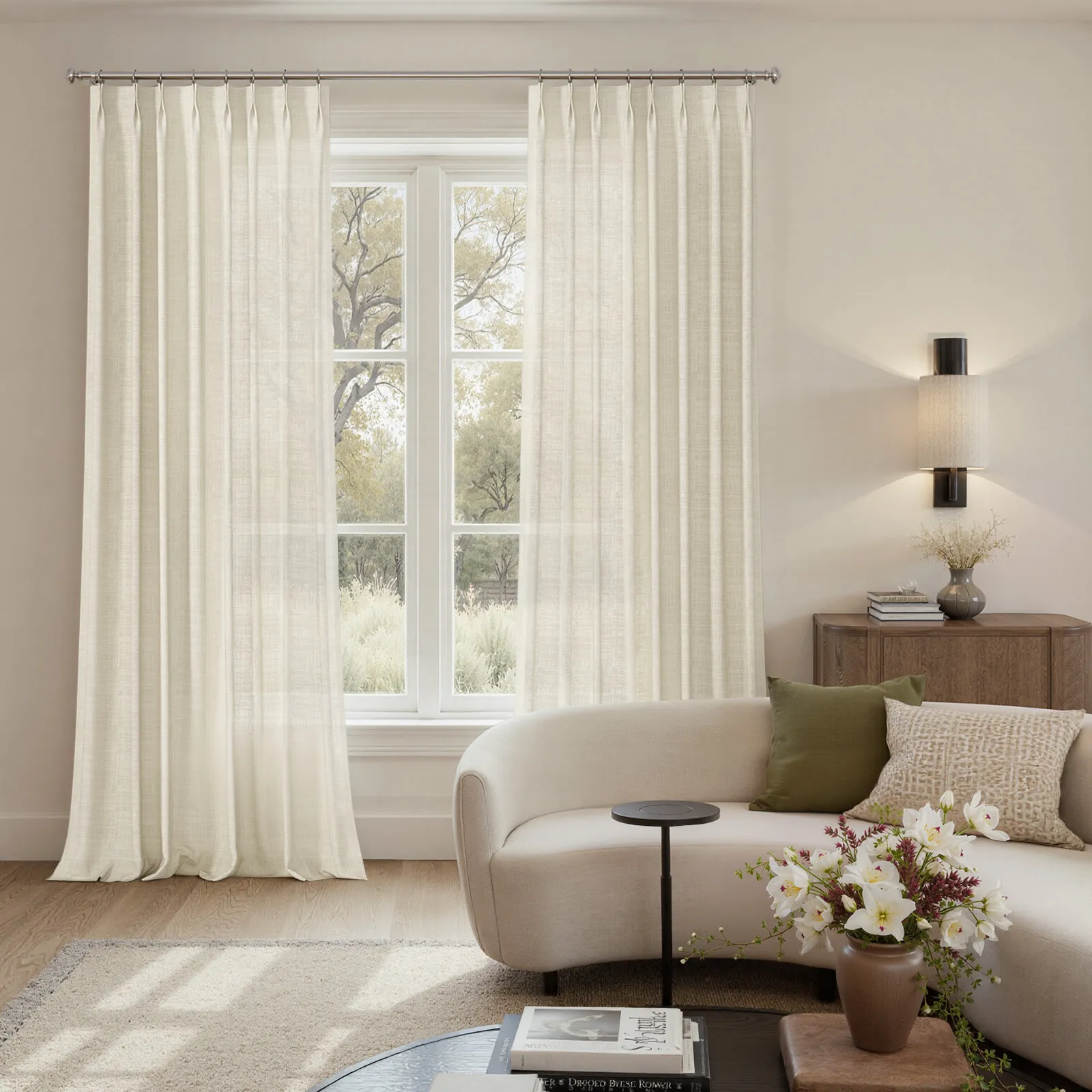 Stella Open Weave Semi Sheer Curtain Pleated