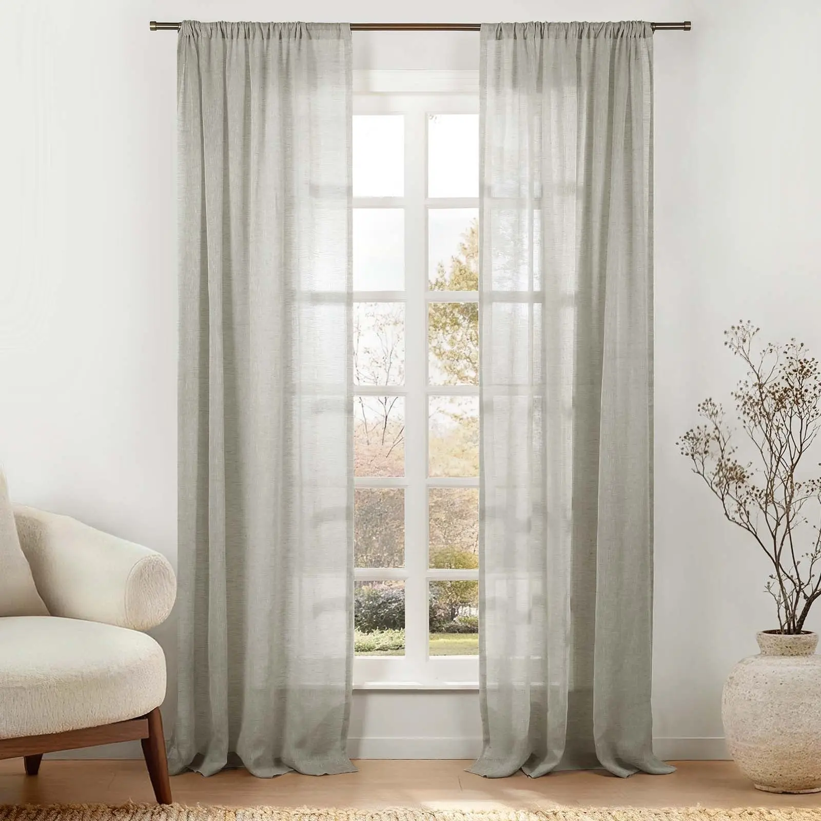 TWOPAGES Joy 100% European Flax Linen Sheer Curtain Soft Top - Image 8